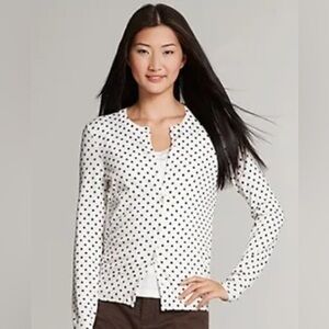 Lord & Taylor White & Black Polka Dot Button Down Cardigan Sweater Size Medium M
